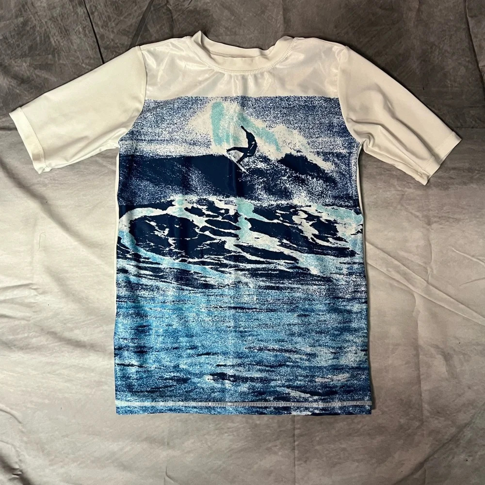 Wave Zone Blue Surfer Rash Guard Swim Shirt - size Large (10/12)